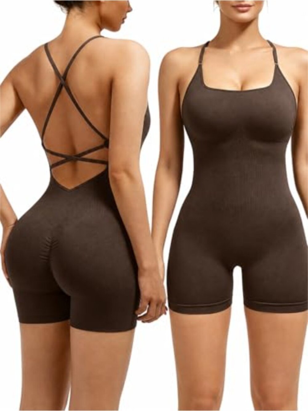 Women's Seamless One-Piece Jumpsuit Athletic Romper with Padded Sports Bra